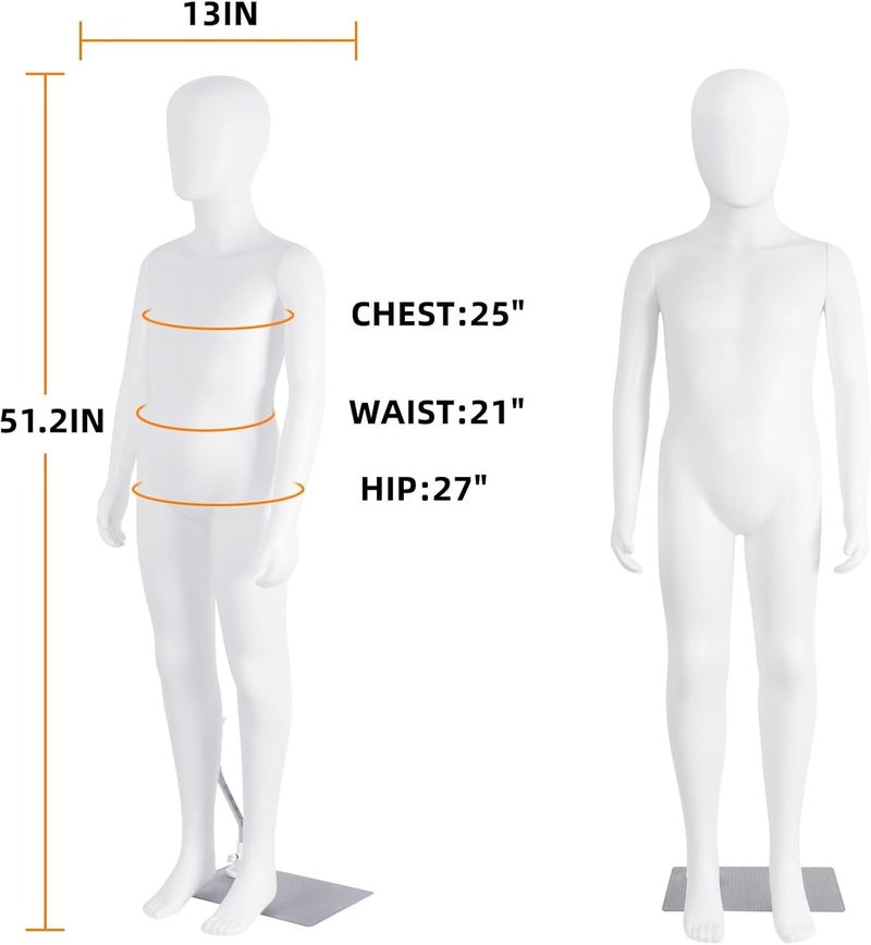 EaseHome Child Mannequin Full Body, Kid Dress Form Adjustable Faceless Mannequin Torso, Detachable Manikin Body Display with Metal Base for Children 51.2 Inches - Image 1